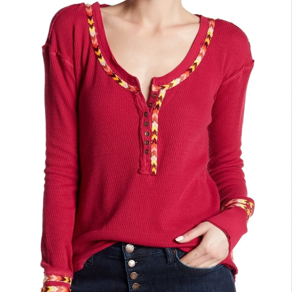 Free People Embroidered Thermal Tee - Picture 3 of 5